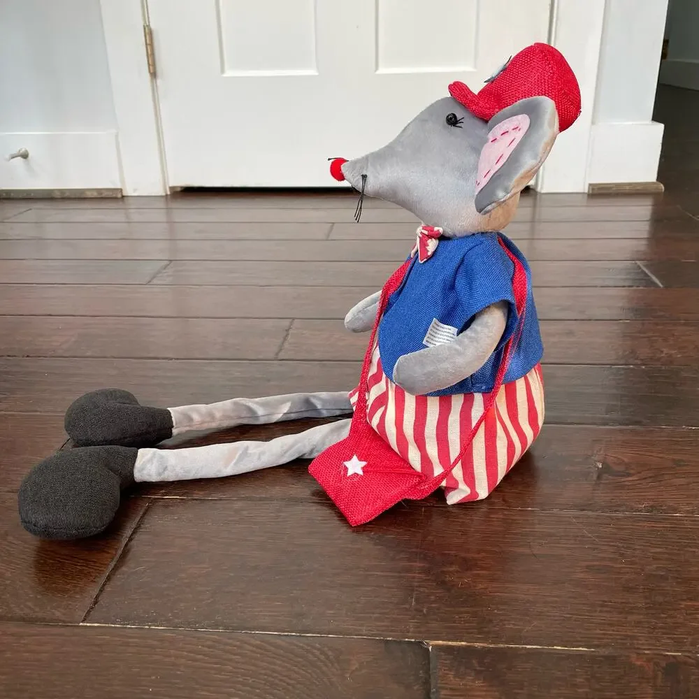 Patriotic Mouse Shelf Sitter Bean Stuffed American Red White Blue Folk Art Party